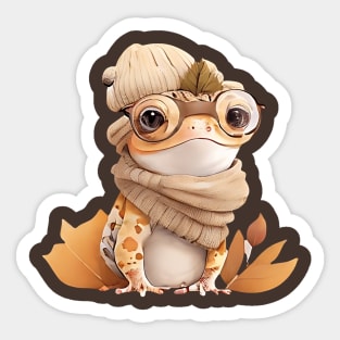 Cute Crested Gecko with Glasses and Winter Clothes Sticker